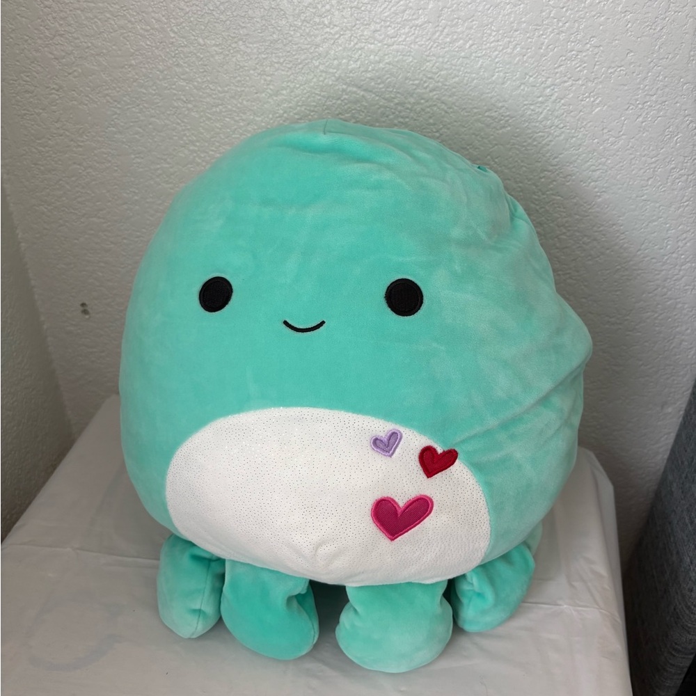 Squishmallows Teal and White Octopus Pillow